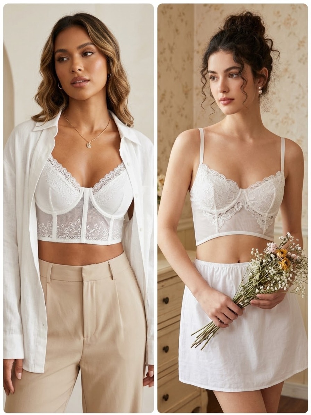 ✨ Curated Bundle: 2 SHEIN White Lace Corset & Bralette Tops ✨